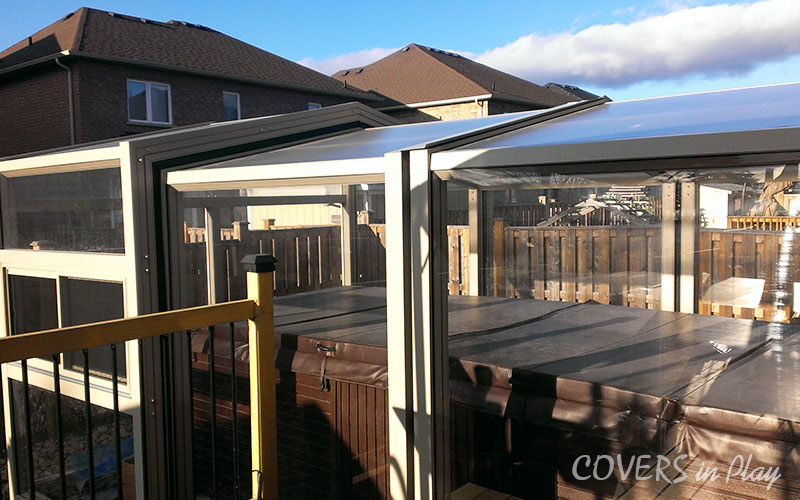 Pool Enclosure retracts over the house