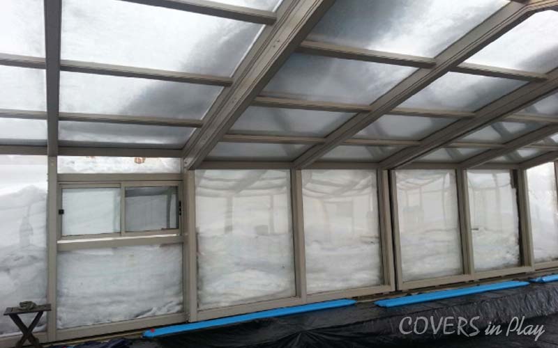 Pool Enclosure with snow over roof