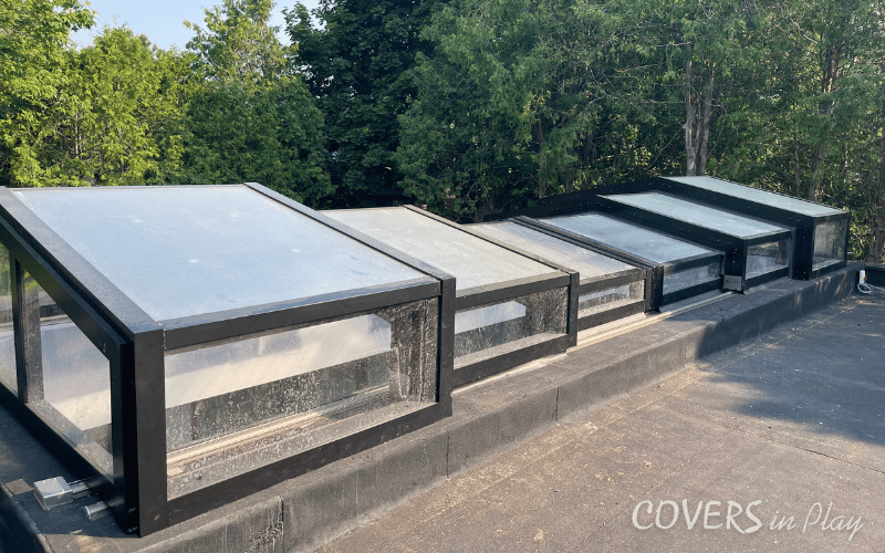 Angled view of a residential retractable roof in Ancaster