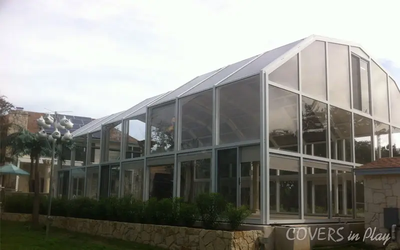 Exterior view of closed pool enclosure in Austin