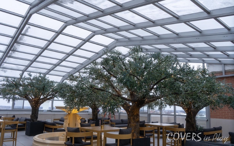 Interior view of restaurant roof enclosure in Chicago, Illinois