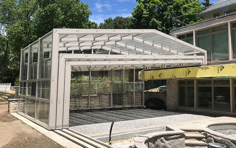 North York Ontario Pool Enclosure fully retracted