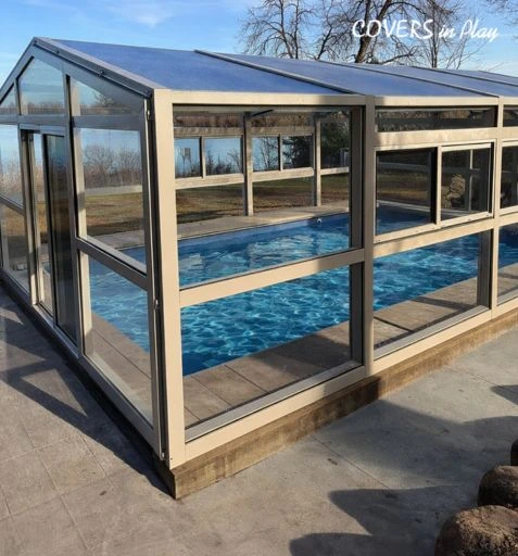 Inside a pool enclosure