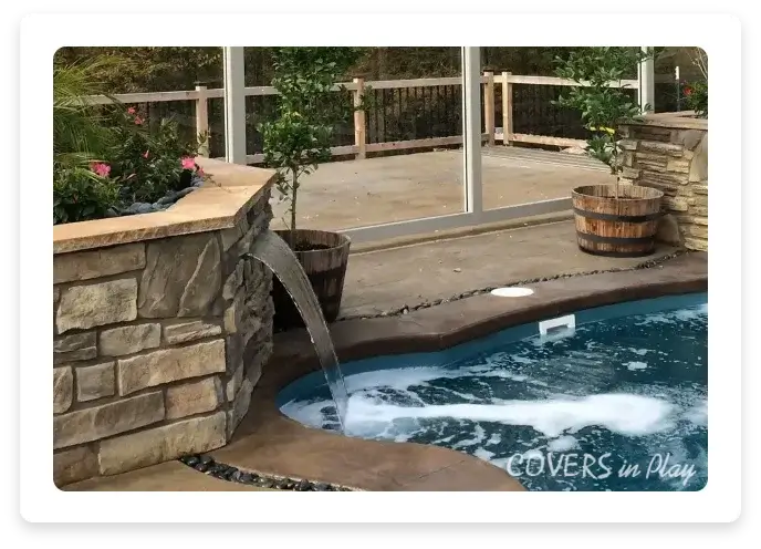 Waterfall inside pool enclosure
