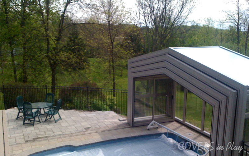 Opened Retractable Pool Enclosure